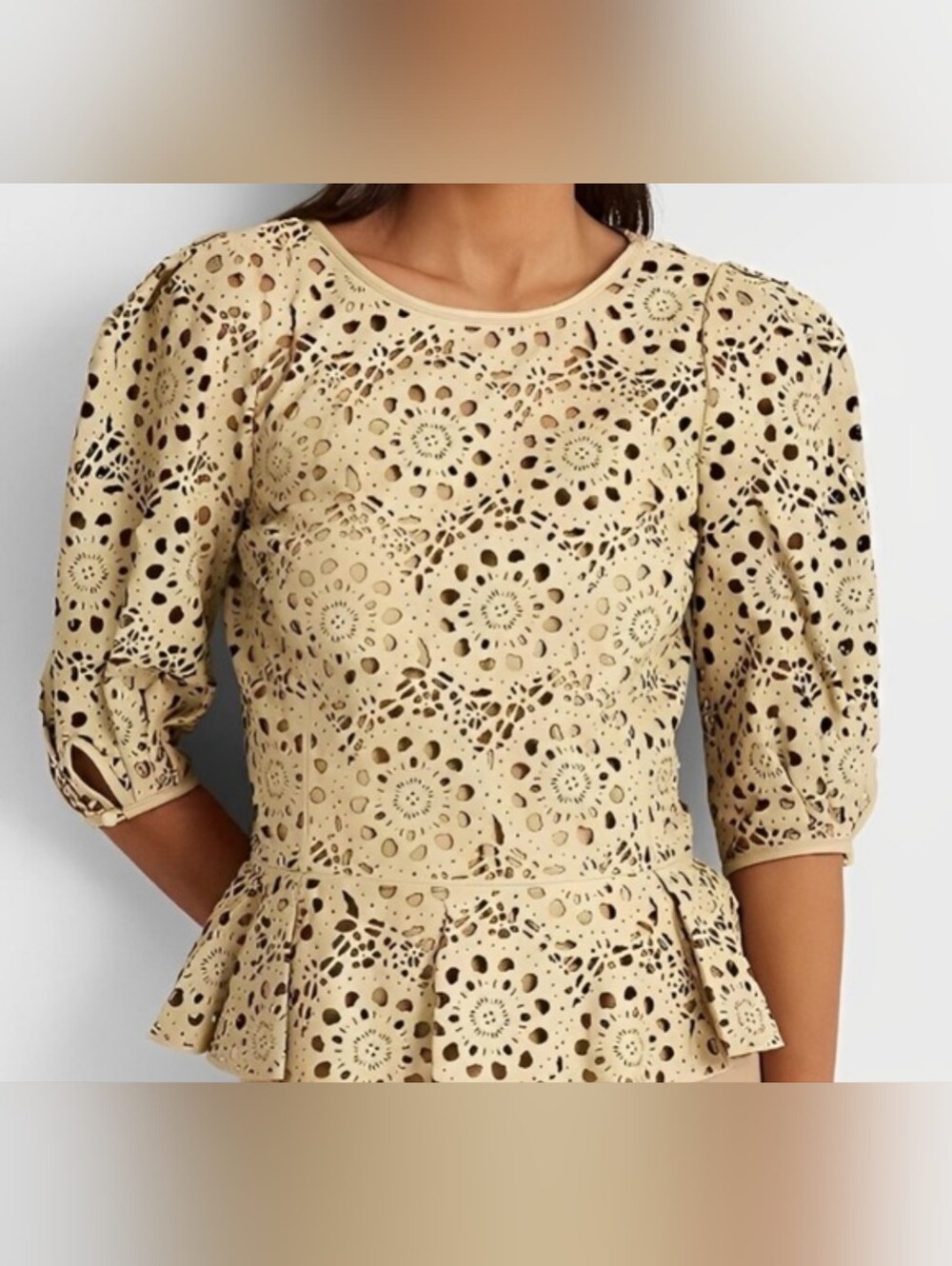 NWT Ralph Lauren- Leather Laser Cut Peplum Top - Sz 14